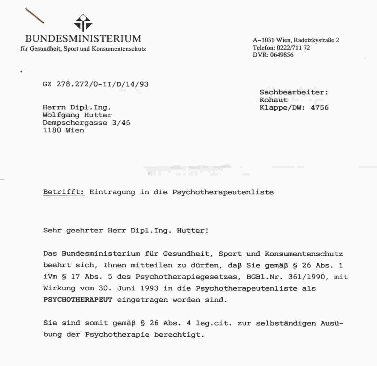 Eintragung in die Liste der PsychotherapeutInnen Seite 1